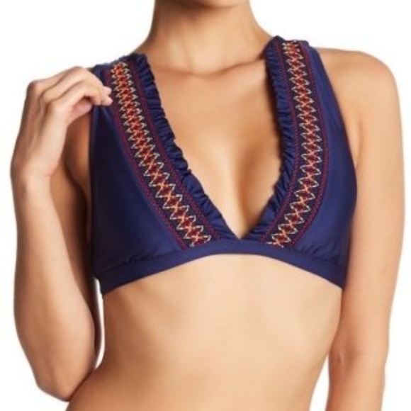 Splendid Frill Seeker Navy Blue Halter Bikini Top - Picture 1 of 8